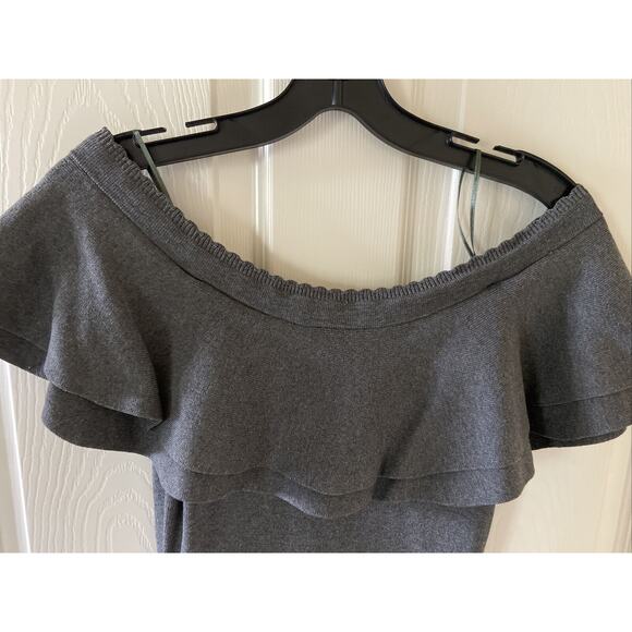 NEW Endless Rose Women's Knit Midi Bodycon Dress Gray S Off-the-Shoulder Ruffle - Picture 3 of 10
